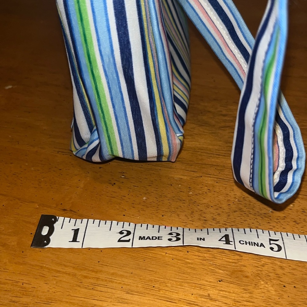 Striped Multicolor Pastel Blue White Green Pink Yellow Zippered Shoulder Bag - Picture 12 of 13